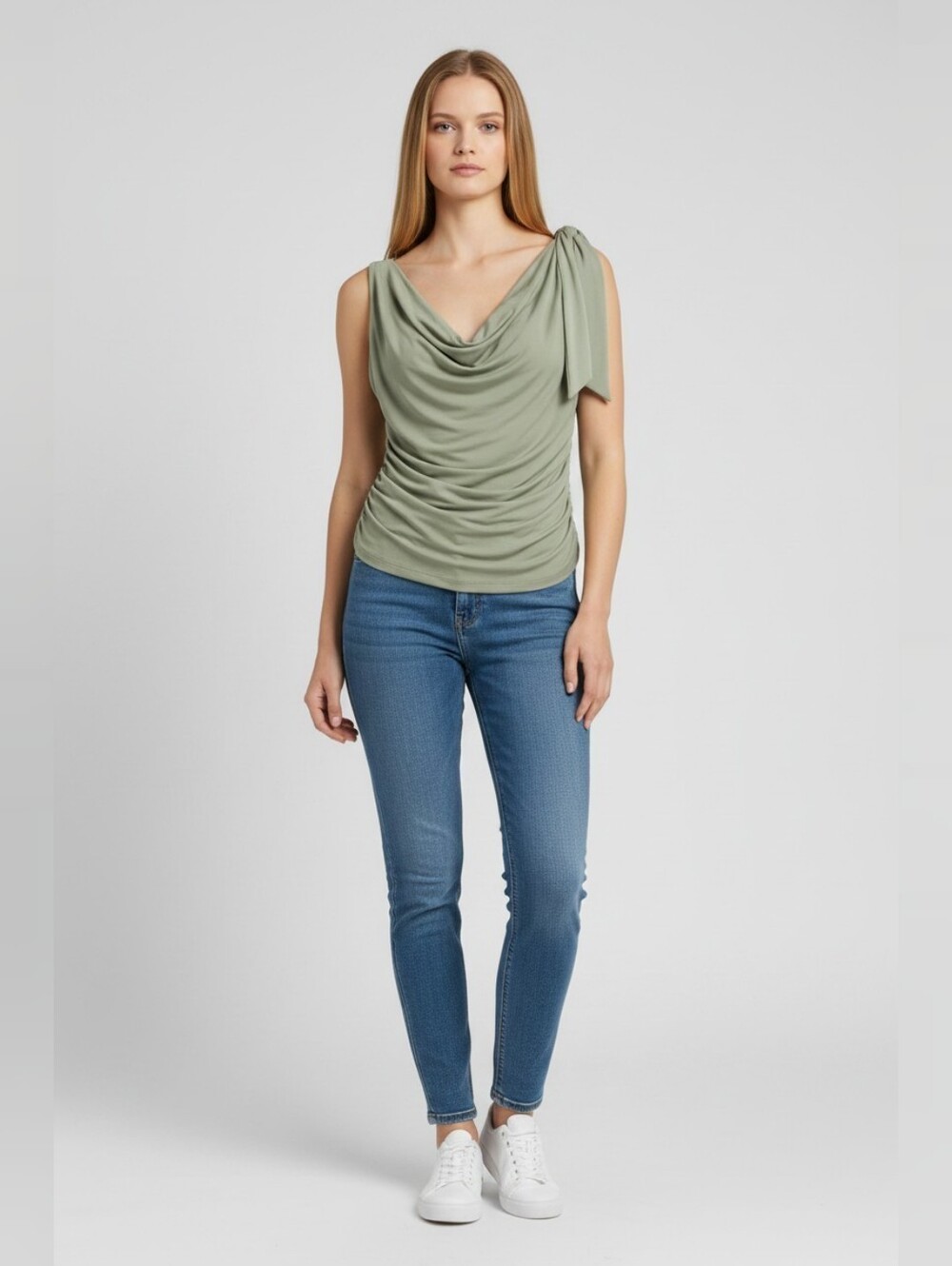 Wayf Sage Green Women's XL Draped Ruched Smooth Tie Shoulder